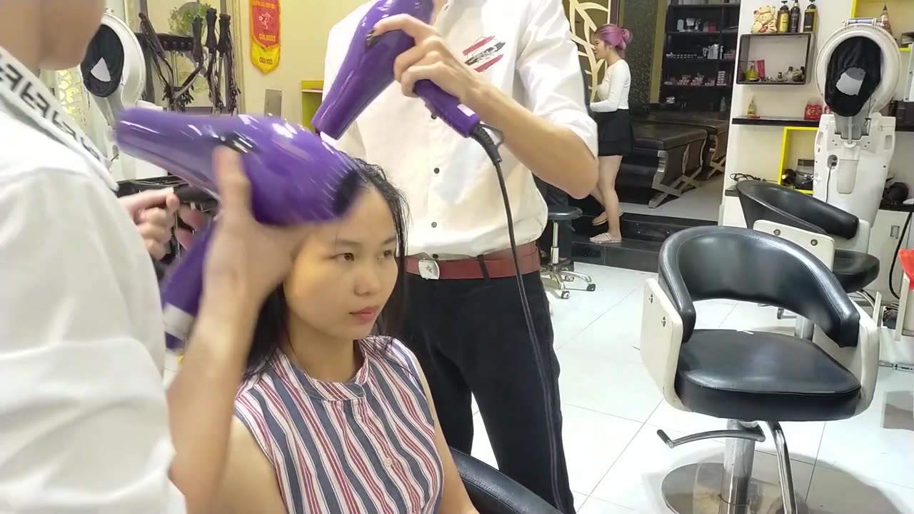 Vietnam Barbershop Relax with Cute Young Girl