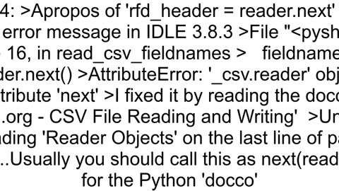 csvreaderfieldnames not recognized as an attribute of a csv reader object in python