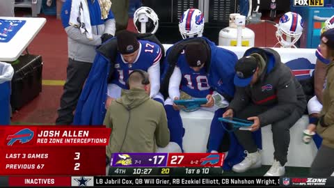 Josh Allen throws redzone INT and gets shaken up