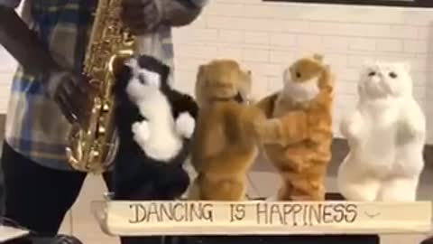 Man in hate saxophone stuffed animals dance