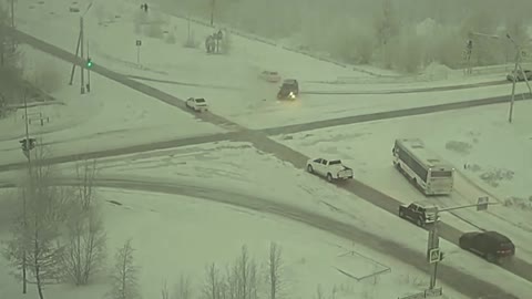 see how car lost control in snow and what happened after that