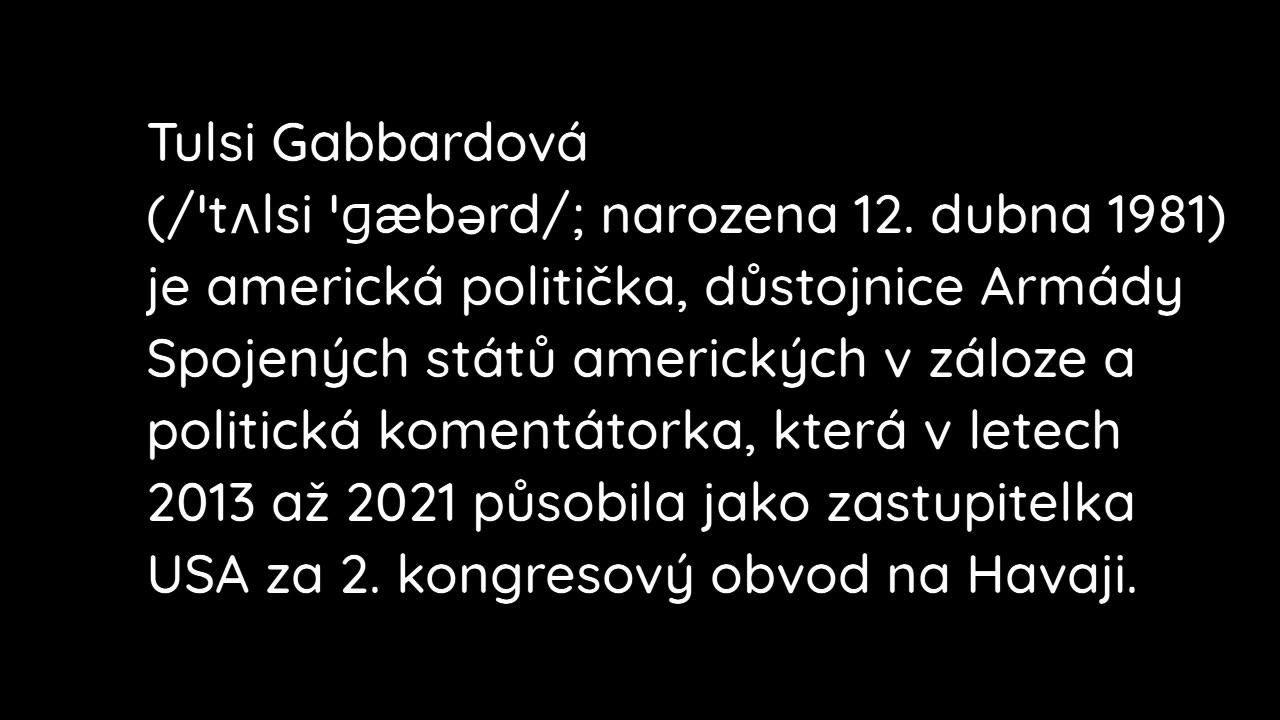 Bývalá americká kongresmanka Tulsi Gabardová o proukrajnských válečných štváčích v USA