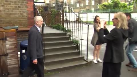 Jeremy Corbyn on his way to vote in Islington