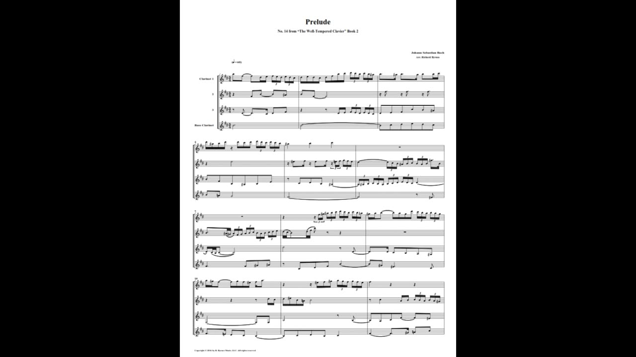 J.S. Bach - Well-Tempered Clavier: Part 2 - Prelude 14 (Clarinet Quartet)