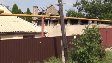 Houses are damaged following shelling by Ukrainian military. The city was attacked using BM-21