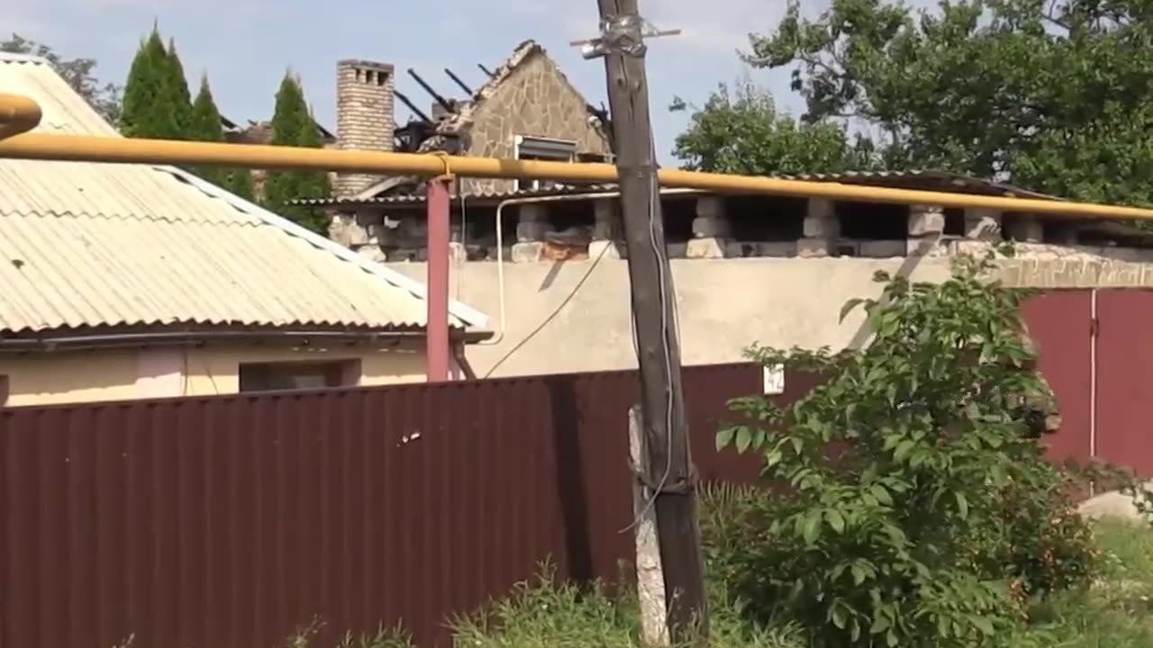 Houses are damaged following shelling by Ukrainian military. The city was attacked using BM-21