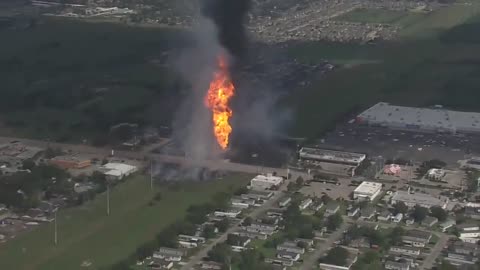 Natural gas pipeline explodes and is shooting fire into the air in a Houston suburb