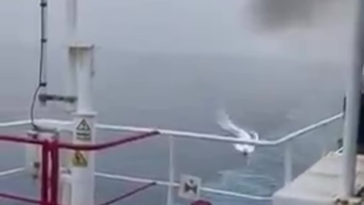 Cargo ship crew blows pirate boat out of the water.