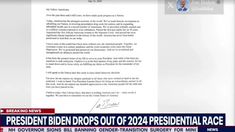 Joe Biden releases statement to drop out of the 2024 Presidential race.