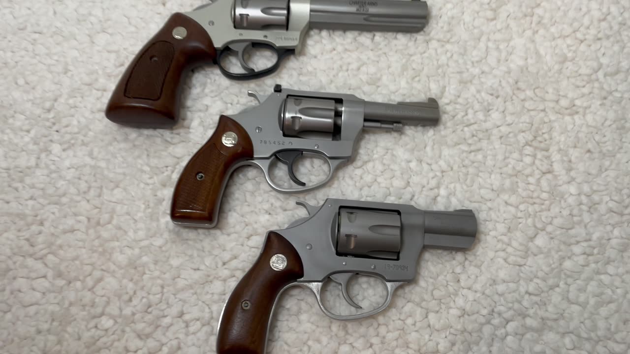 Charter Arms Pathfinder revolvers, Target, 3”, and snubby. 3 generations