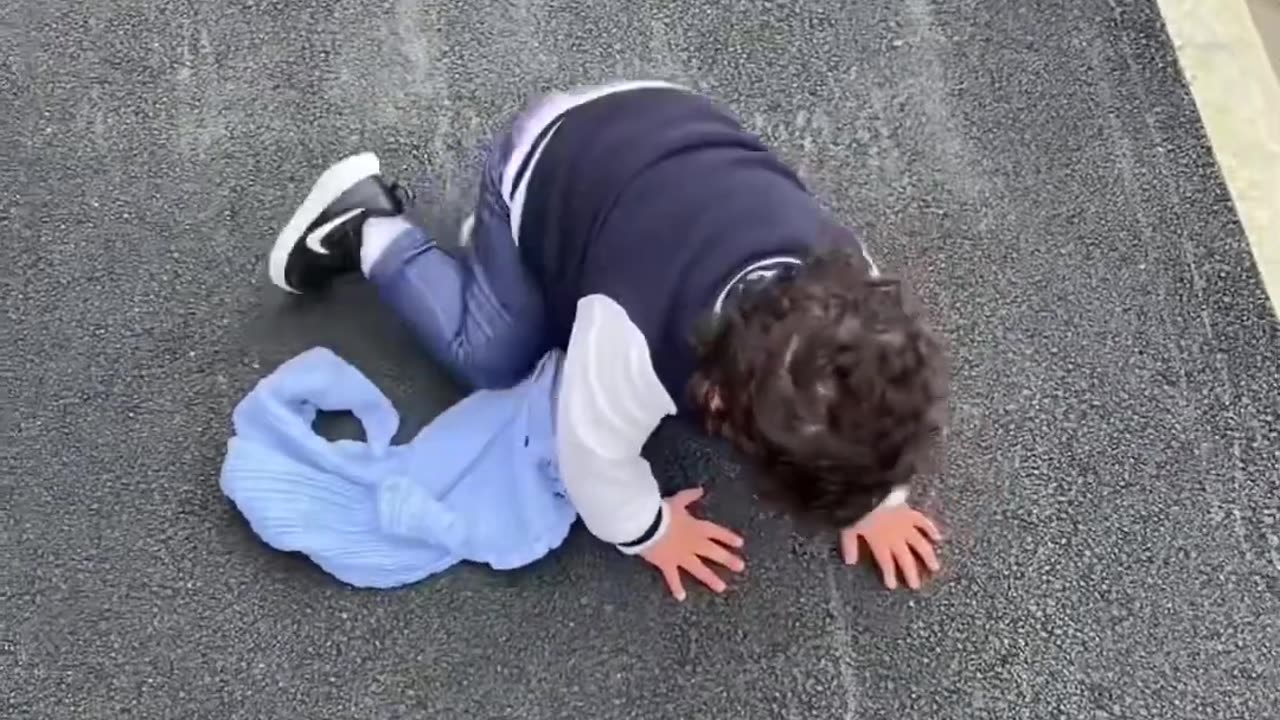 little girl had enough of walking with dad