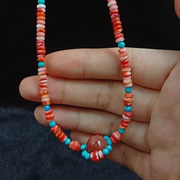 Natural turquoise with white shell pendant necklace One of a Kind Boho Gifts 04