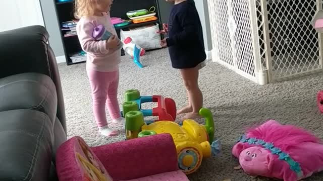 Toddler Can't Believe What He Catches His Twin Sister Doing