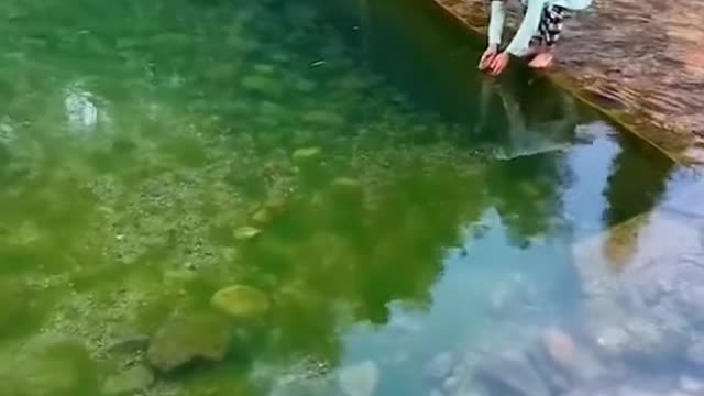 Hyped swiming girl on amazing nature 😂