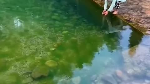 Hyped swiming girl on amazing nature 😂