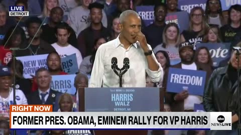 Eminem introduces Barack Obama at Kamala Harris rally in Detroit