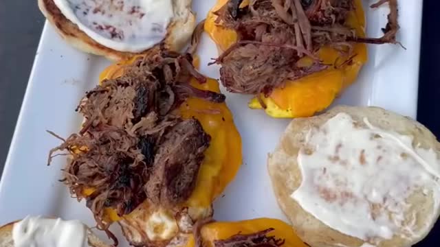 Homemade English Muffins - breakfast brisket sandwich - cooked on the Cuisinart XL Griddle