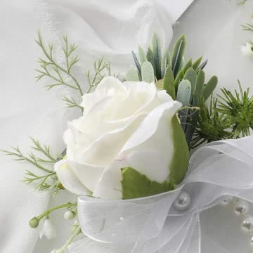 Floroom Ivory Rose Wrist Corsage Wristlet Band Bracelet