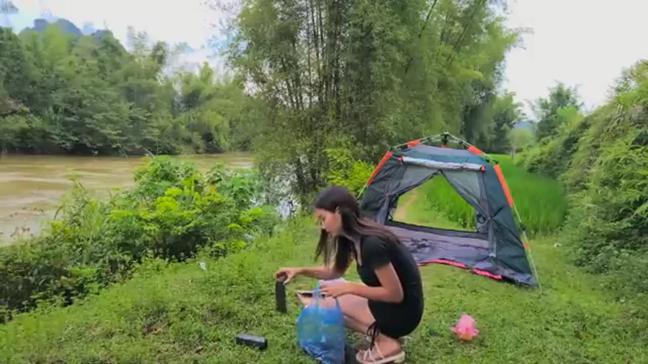 BEAUTIFUL GIRL SOLO CAMPING l Overnight in the sound of falling rain.. ASMR😊😊😊