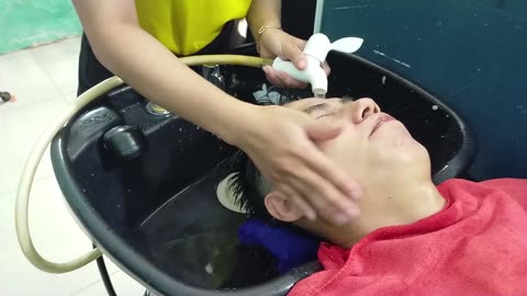 ASMR Massage Head and Face with Happy Girl in Vietnam Barbershop