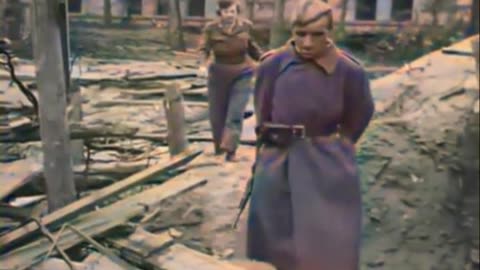 Soviet Soldier Finds and Gives a Woman of the US Army a German Medal - Berlin 1945