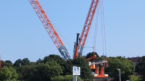 Leven railway Fife Scotland receives new foot bridge Liebherr LG 1750 Crane