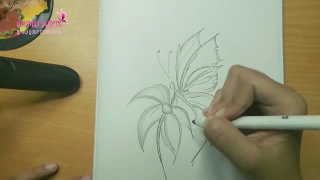 How to Draw Flower and Butterfly - Easy way & step by step || Somo Arts