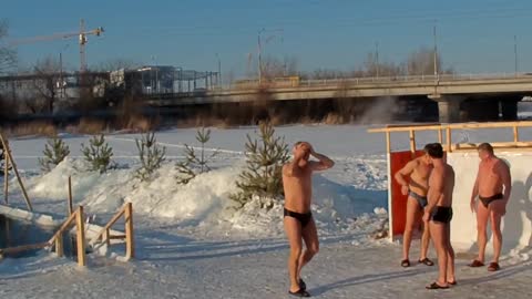 People jump into icy water IT'S SHOCKING