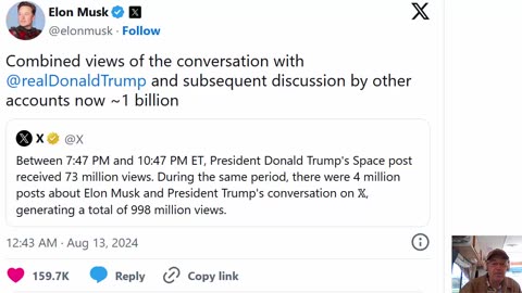 Elon Musk and Donald Trump - Generated 998 Million Views in 3 Hours Time - 9-13-24