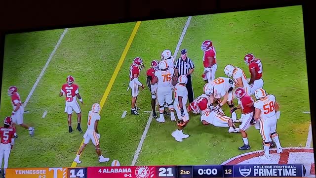 Alabama 21 Tennessee 14 halftime