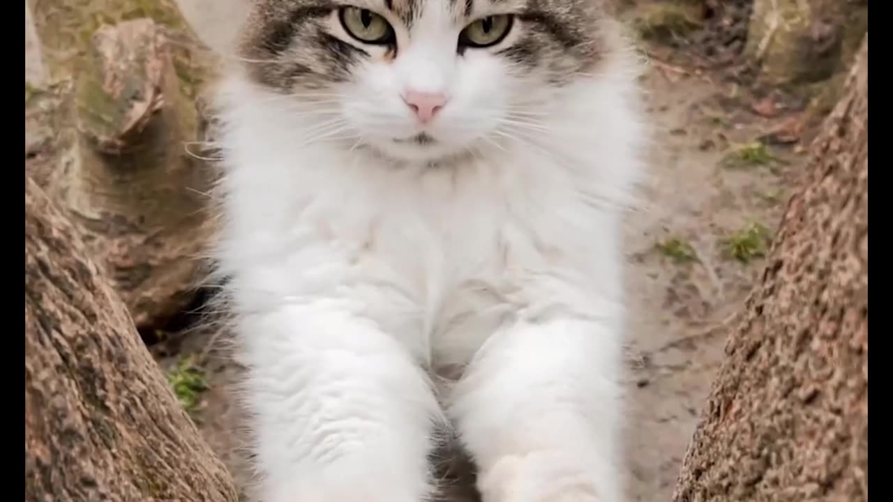 This cat is trying to climb the tree