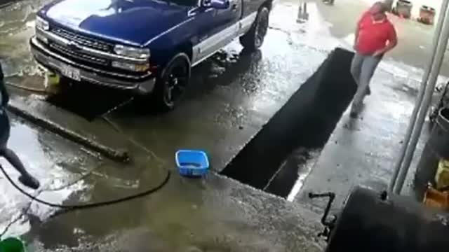 he tried to cross the hole, but he fell into it.
