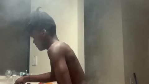 Stove on Fire Gives Guy a Scare