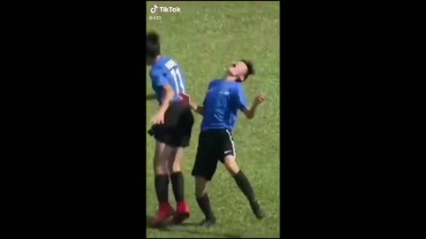 Boys gets hit in the face by teammate while celebrating goal