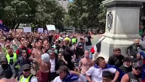Haka for freedom outside Wellington Parliament in New Zealand.