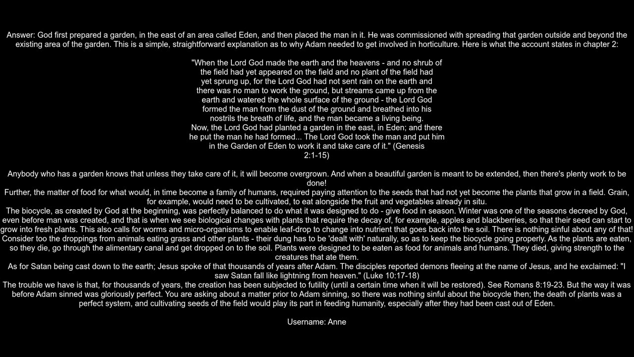 Did Adam need to tend the Garden of Eden because the biocycle a sinful process