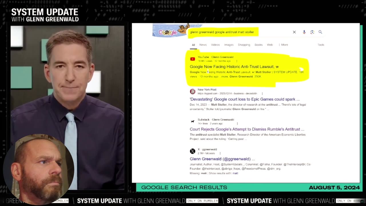 Glenn Greenwald Proves How Google BURIES Its Competitors. It' not legal folks