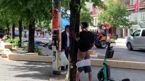 Muslim or pajeeet pissing in public with his buttcheeks out as people white people walk by