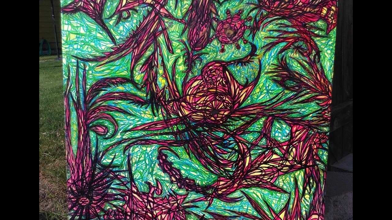 Alien Fire Dance By Andy SkellyRose. #skellyrose #canvas #painting #drawing #glowinthedark #action