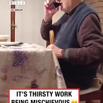 Grandad uses cane to drag bottle across table 🍷