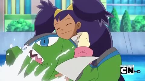 Pokemon Best Wishes Iris catches herself a big one with her bare hands