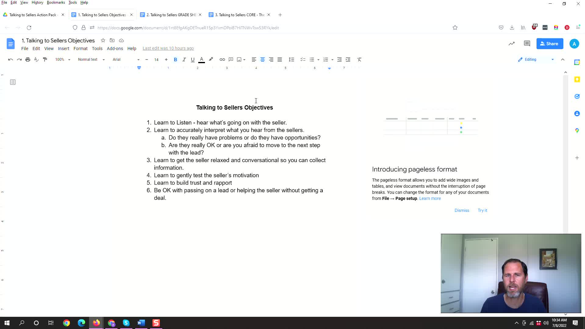 Talking to Sellers Objectives