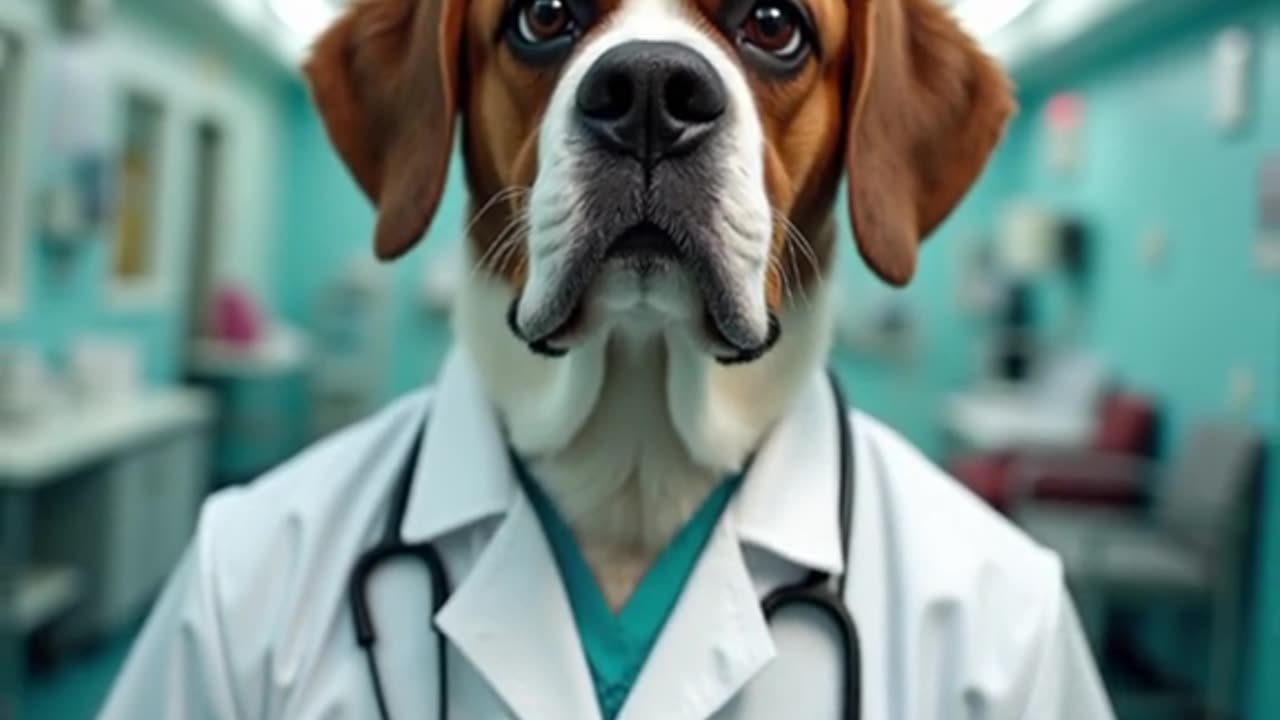 St bernard dog wearing doctors suite