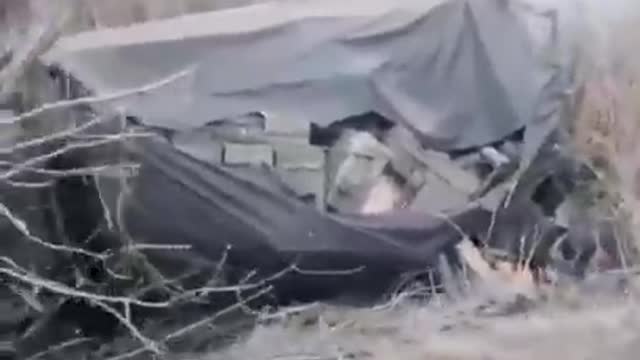 a Russian truck with ammunition fell from a bridge