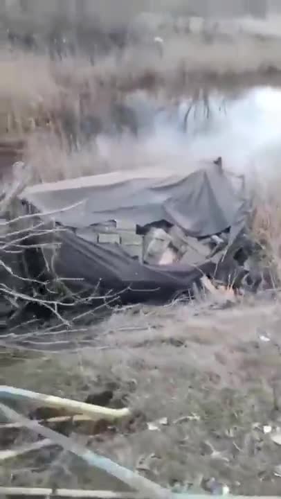 a Russian truck with ammunition fell from a bridge