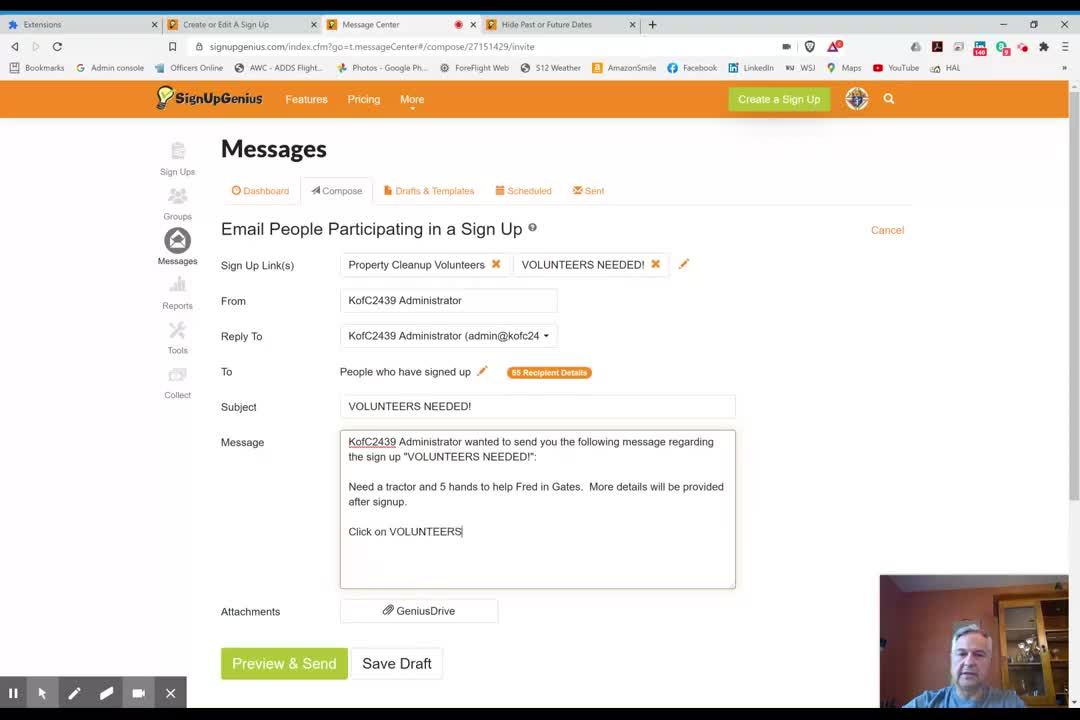 Use our SignupGenius to request a volunteer (or a driver)