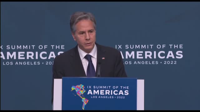 Secretary of State Antony J. Blinken holds a press availability in Los Angeles, California.