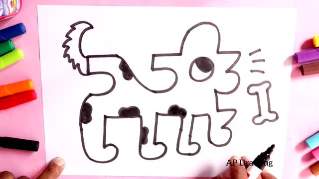 how to draw dog from number step by step - very easy drawing