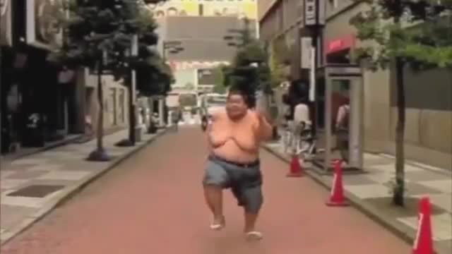 Dramatic Slow Motion Fat Guy Running. Amazing Spider Man