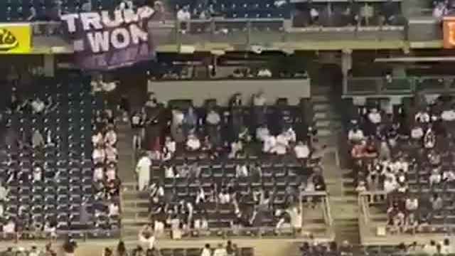 Based NYers waving “Trump Won Save America” banner at yankee game tonight